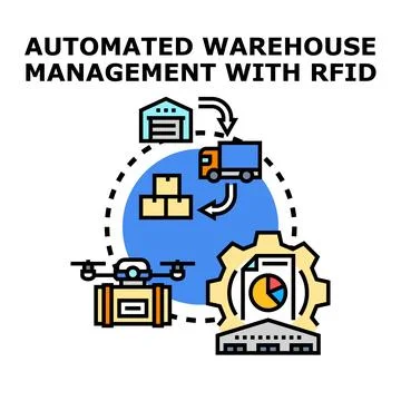 Automated warehouse management with rfid technology concept Stock Illustration