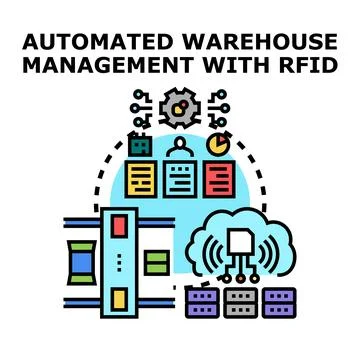 Automated warehouse management system with rfid technology Stock Illustration