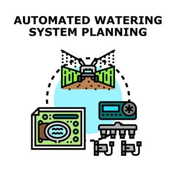 Automated watering system planning process development Stock Illustration