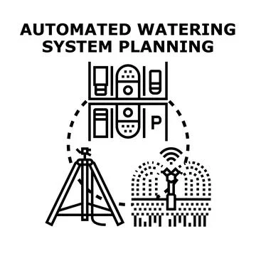 Automated watering system planning smart garden irrigation concept Stock-Illustration