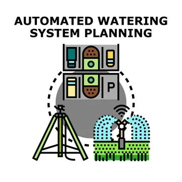 Automated watering system planning smart garden irrigation concept Stock-Illustration