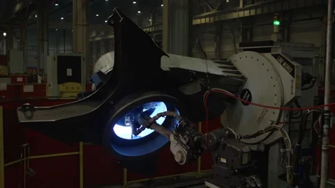An automated welding machine is processing an airlock for a spaceship Stock Footage 163335769