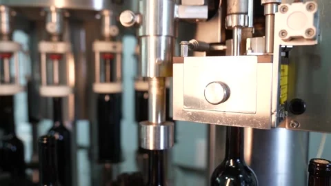 Automated Wine Bottling Machine Close-up with Factory Sound Stock Footage 323189516