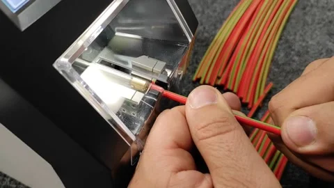 Automated wire stripping machine. Preparation of wiring for a car Stock Footage 235667999