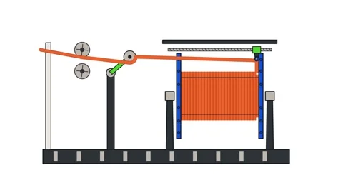 Automated Wire Winding Process on Industrial Spooling Machine Stock Footage 347626556