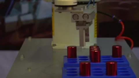 Automated work with robotic hands in the modern industrial iron and aluminum Video stock 334587208