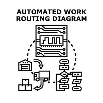 Automated work routing diagram representing logistics management Illustration