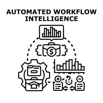Automated workflow creating business intelligence process Stock Illustration