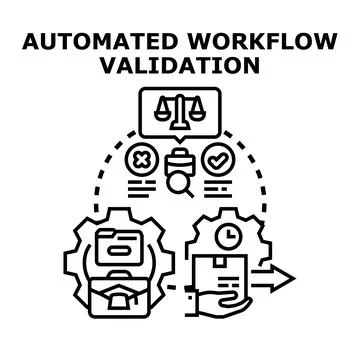 Automated workflow validation process evaluating business tasks Stock Illustration