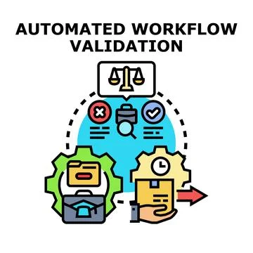 Automated workflow validation process evaluating business tasks Stock Illustration