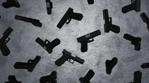 Automatic 9mm. Handgun pistol on cement wall background. Pistols on concrete Stock Illustration