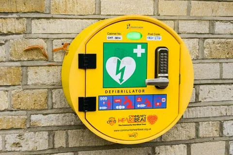 Automatic AED defibrillator for public use in emergencies Stock Photos