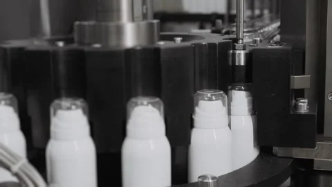 Automatic aerosol spray production line. Stock Footage 306576201
