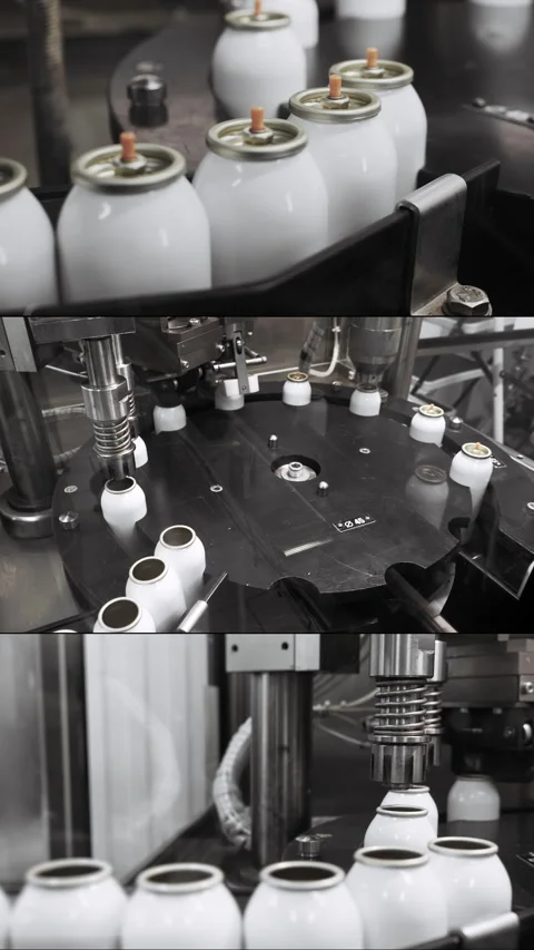 Automatic aerosol spray production line. Stock Footage 306580970