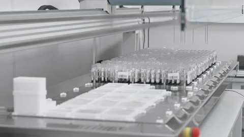 Automatic analysis of test tubes with human biomaterial in medical laboratory Stock Footage 147594867