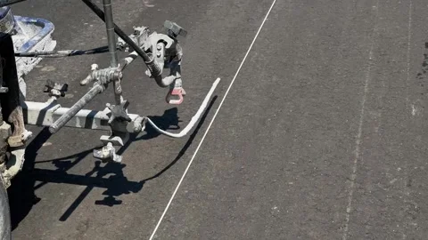 Automatic application of road markings on an asphalt road Stock-Footage 247268381