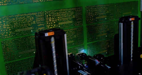 Automatic assembly of smd components. Electronic chip production Stock Footage 332855437