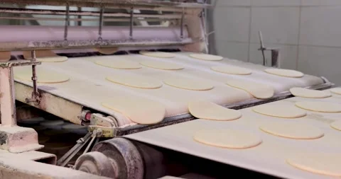 Automatic bakery production line, Pitas - bread production line in the bakery  Vidéo 258759061
