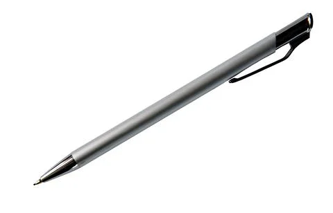 Automatic ballpoint pen isolated on white background. Business class silver b Stock Photos