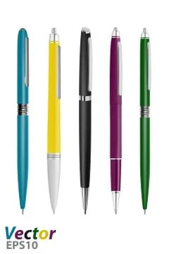 Automatic ballpoint pen in vector.Business class pens vector illustration. Stock Illustration