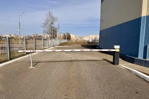 Automatic barrier gate with surveillance camera, security system for building 스톡 사진