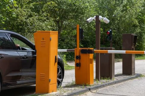 Automatic barrier gate system with video surveillance and traffic light, br.. Stock Photos