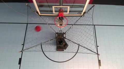Automatic basketball shooting machine aerial view Stock Footage 147634669