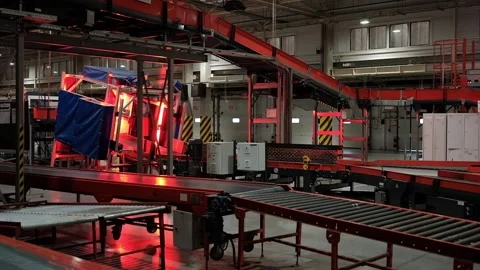 Automatic belt Conveyor At Post Sorting Office terminal Stock Footage 201354626