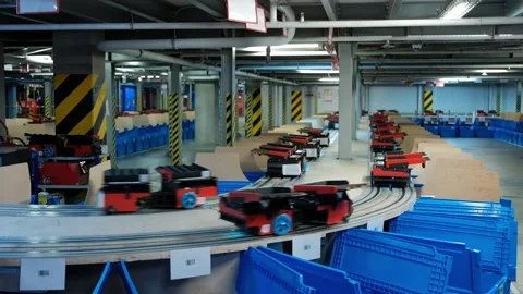 Automatic belt Conveyor At Post Sorting Office terminal Stock Footage 201354662