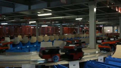 Automatic belt Conveyor At Post Sorting Office terminal Stock Footage 201354681