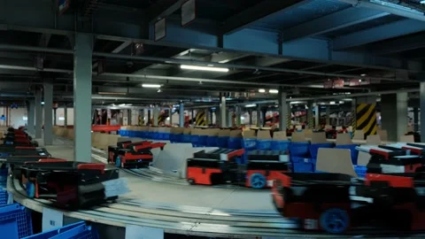 Automatic belt Conveyor At Post Sorting Office terminal Video stock 201354689