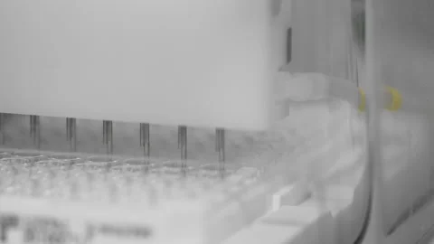 Automatic biochemical analysis of multiple biological samples, medical research Stock Footage 148057183