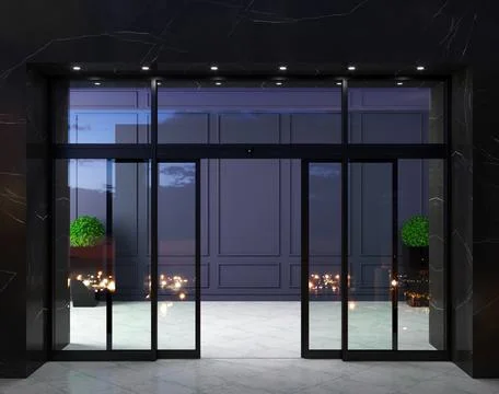 Automatic black sliding doors office facade mockup Stock Illustration