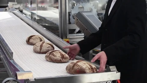 Automatic bread bakery production line Stock Footage 72287625