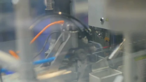 Automatic cable cutting machine. The broaching machine in work. No people Stock Footage 87870693