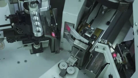 Automatic cable cutting machine cuts cable into pieces. Close-up view Stock Footage 321896598