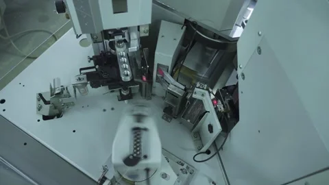 Automatic cable cutting machine cuts cable into pieces. Close-up view Stock Footage 321896631