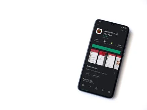 Automatic Call Recorder app play store page on the display of a black mobile  Stock Photos