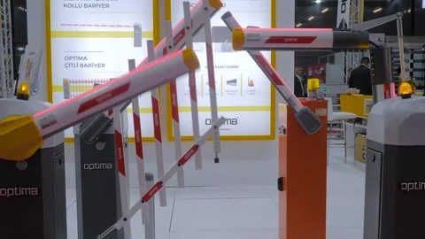 Automatic car park barriers with electronic control system at security show Stock Footage 344334142
