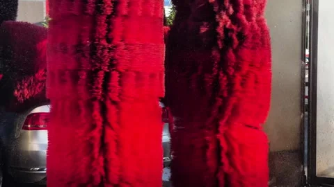 Automatic Car Wash Brushes in Action Stock Footage 311536019