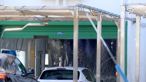 Automatic Car Wash Line Stock Footage 96988094