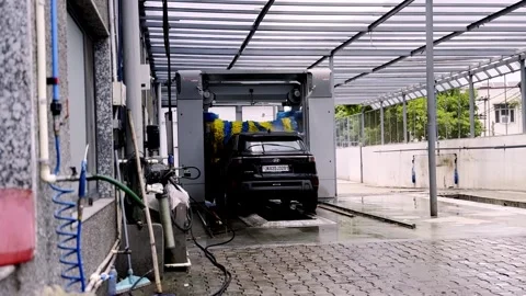 Automatic Car Wash Machine Cleaning Vehicle Stock Footage 336177166