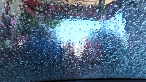 Automatic car wash, view from inside the car interio Stock Footage 331046898