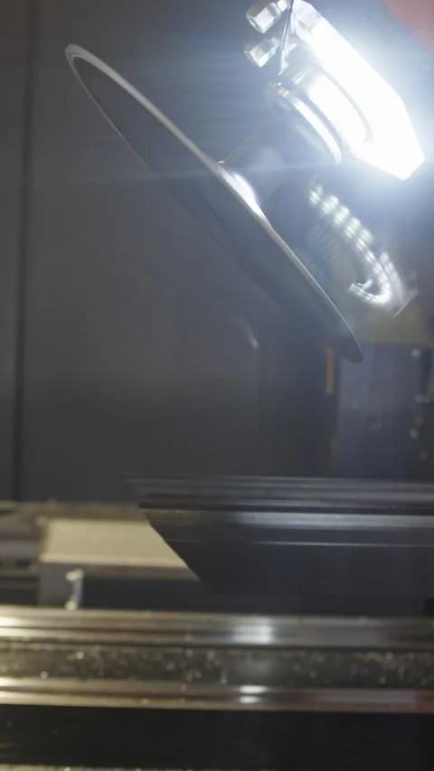 Automatic circular saw at the exhibition of modern technologies Stock Footage 328420814
