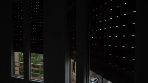 Automatic closing of blinds by timer in the evening. Stock Footage 303497532