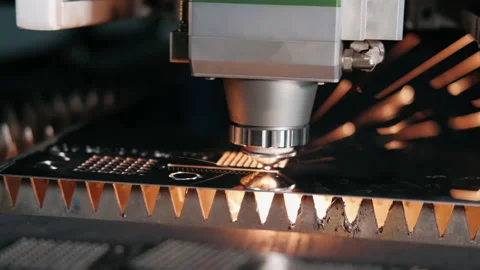 Automatic cnc laser cutting machine working with sheet metal  Stock Footage 150623345