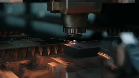 Automatic cnc laser cutting machine working with sheet metal at factory Stock Footage 150624744