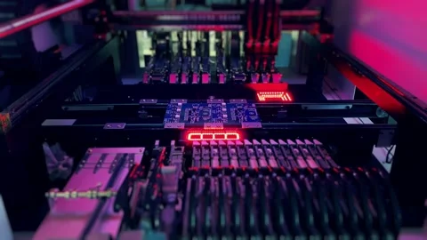 Automatic CNC machine Work: Assemble of system board elements by robotic hand. Stock Footage 165386058