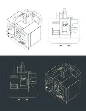 Automatic CNC milling machine blueprints Stock Illustration