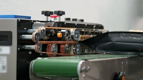 Automatic coffee bag sealer  close up Stock Footage 201304520